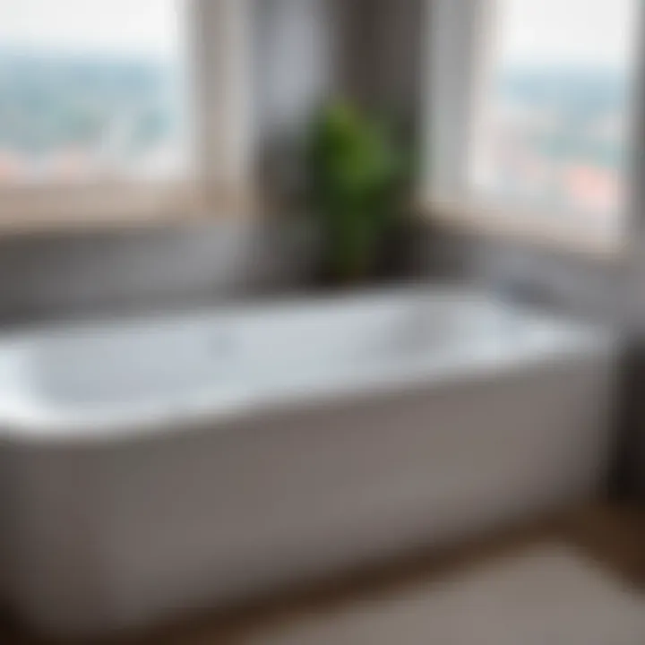 Close-up of acrylic bathtub showcasing the overflow area