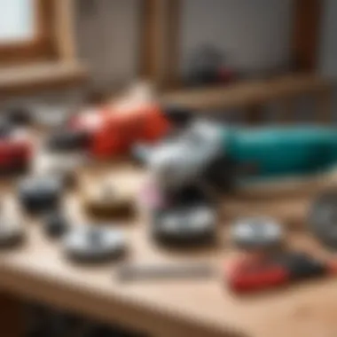 Diverse Accessories for Enhancing Angle Grinder Performance Various accessories for angle grinders displayed on a workbench