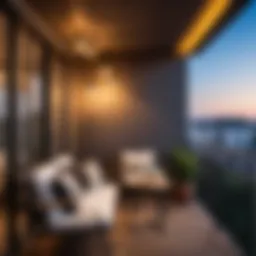 A well-lit balcony showcasing stylish lighting fixtures