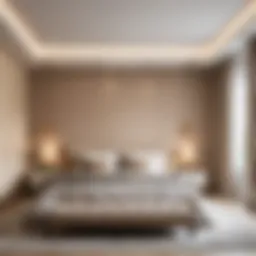 Elegant beige bedroom with soft lighting and complementary colors