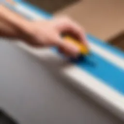 Close-up view of adhesive application on border tape