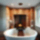 Finished brickwork surrounding the stove in a bath