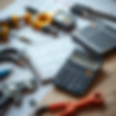 Calculating Area with Tools Calculator and notepad used for calculations