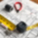 Measuring tape laid out on a floor plan