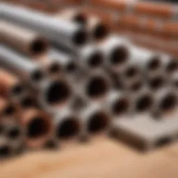 An illustration showcasing various chimney lining materials laid out on a workbench.