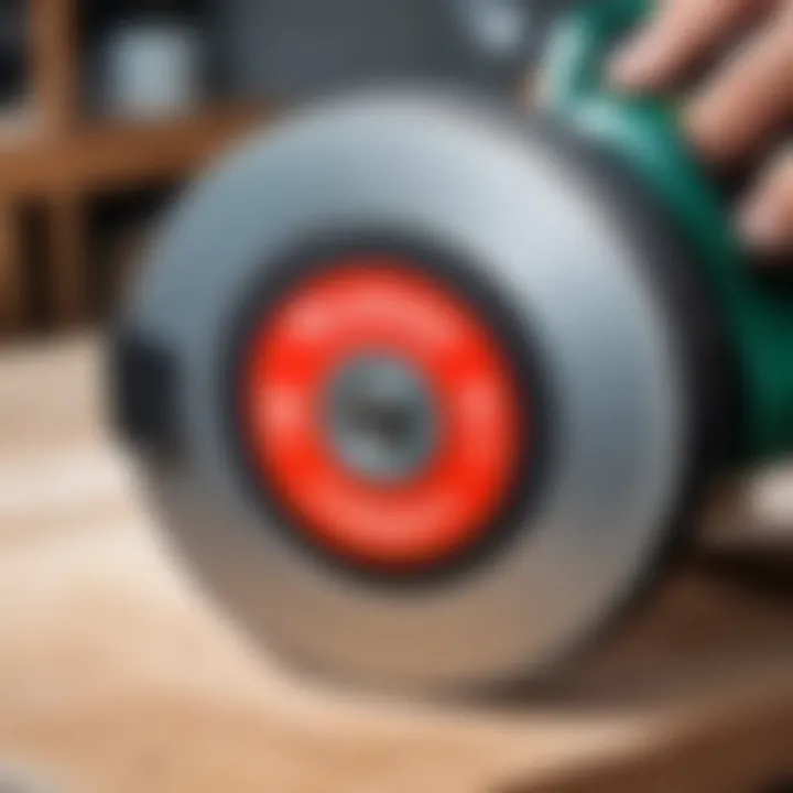 Close-up of a large angle grinder with a specific disk size