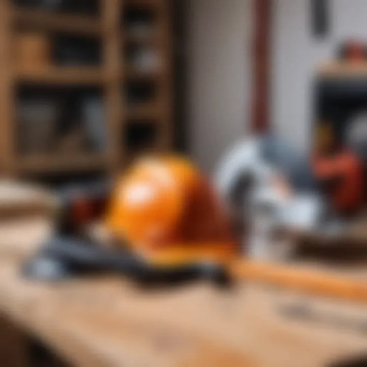 Safety gear and tools next to an angle grinder setup