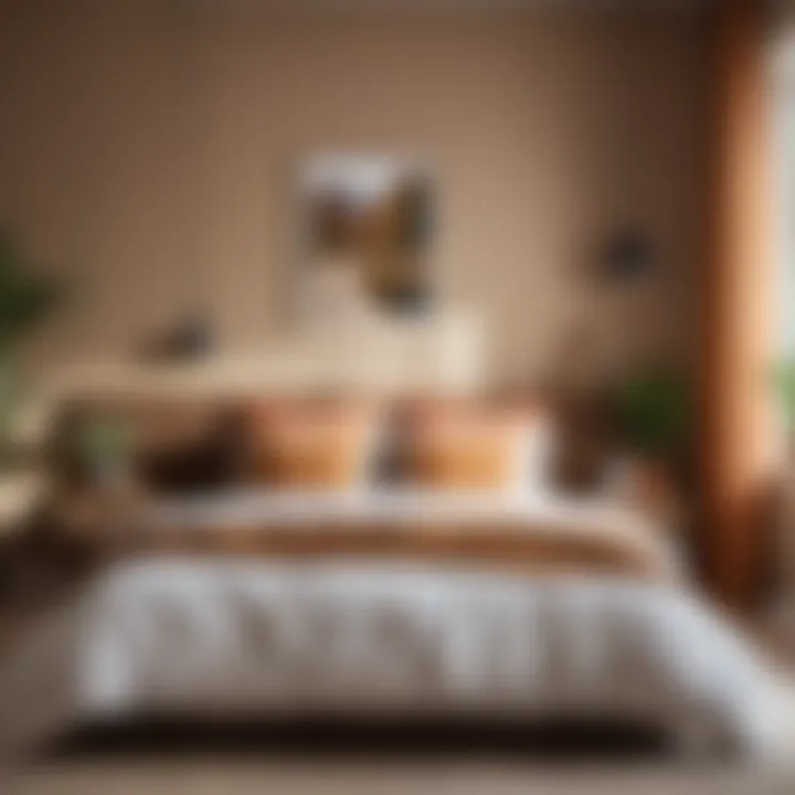A cozy bedroom designed with earthy colors and natural elements