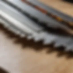A variety of jigsaw blades arranged for comparison