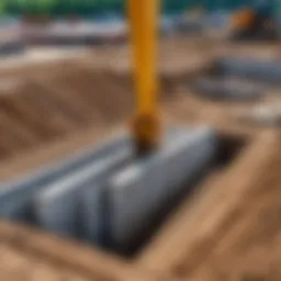 Concrete piles being installed for a foundation
