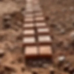 Close-up view of bricks on bare soil
