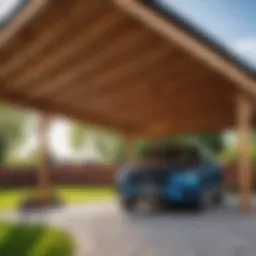 Materials gathered for constructing a wooden carport