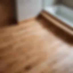 Artistic view of a wooden bathroom floor with shower installation
