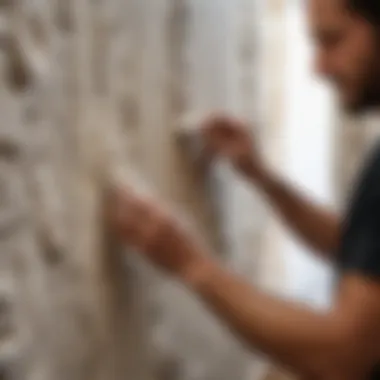 Applying Plaster for Artistic Expressions Artist applying plaster to a wall for bas-relief