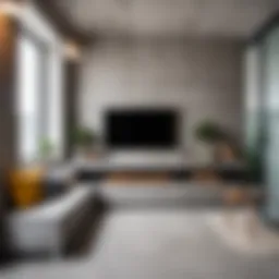 Stylish room design using concrete blocks