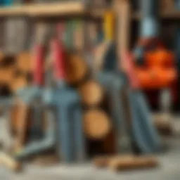 A carefully arranged setup of tools for cutting logs