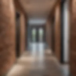 Modern hallway with decorative brick wall