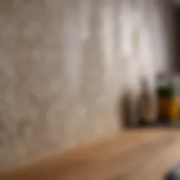 Artistic application of decorative plaster on a kitchen wall