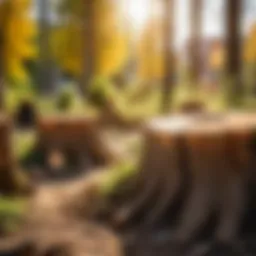 A picturesque garden showcasing freshly removed tree stumps.