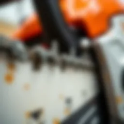 Detailed view of a chainsaw chain showing teeth orientation