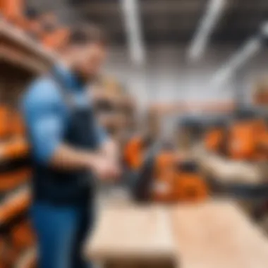 Evaluating Chainsaw Options in Store Person evaluating a chainsaw in a hardware store