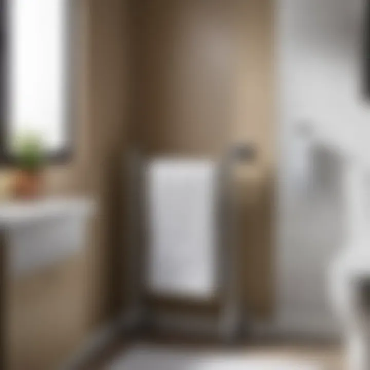 Portable electric towel warmer in a bathroom setting