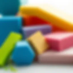 Colorful foam pieces arranged for painting