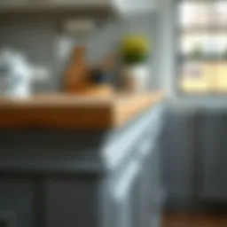 Close-up of a kitchen countertop with a decorative baseboard