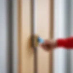 Detailed view of an adhesive tape application on a door frame