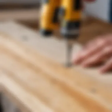 Preparing the Wood for Screw Removal A wooden surface with a screw marked for drilling