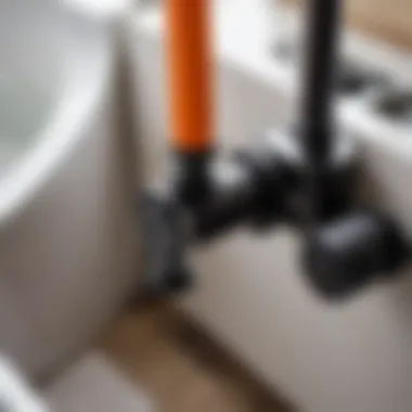 Close-up of a toilet tank float mechanism