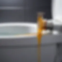 Close-up of a toilet tank showing water leakage