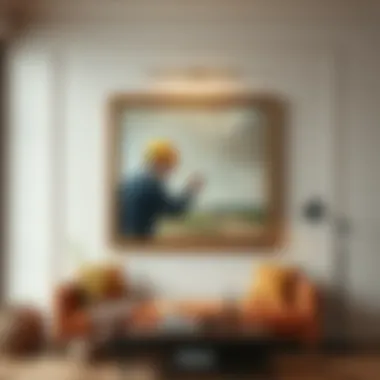 Showcasing the Finished Display of Artwork Final arrangement of a heavy painting on a wall