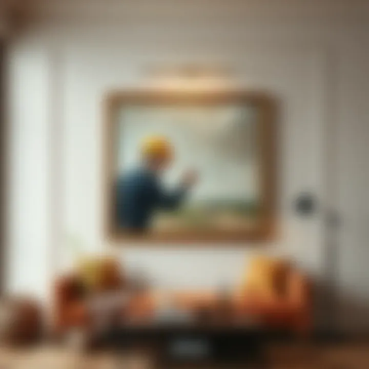 Showcasing the Finished Display of Artwork Final arrangement of a heavy painting on a wall