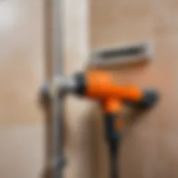 Detailed view of shower corner installation tools