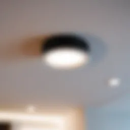 A close-up view of a recessed lighting fixture in a suspended ceiling