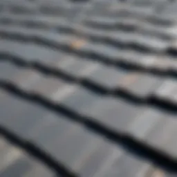 Close-up view of roof slate joints
