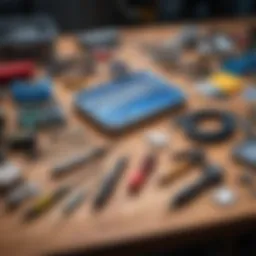 Essential soldering tools laid out on a workbench