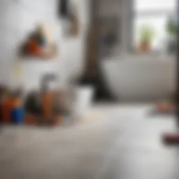 A well-organized workspace with tools and materials for tiling