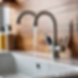 Detailed view of a kitchen faucet showing signs of leakage