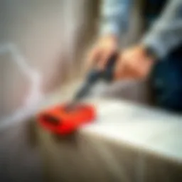 Manual tile cutter in action