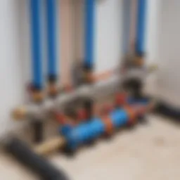 Detailed view of a water manifold setup for underfloor heating
