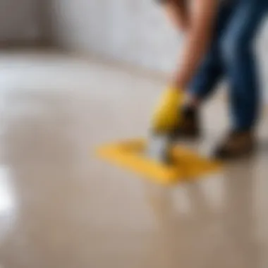 Application of self-leveling compound on dry screed Applying self-leveling compound on dry screed