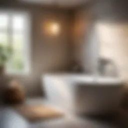 A serene bathroom environment with calming colors and soft lighting for a relaxing bath experience.