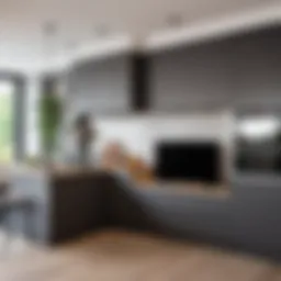 Ideal television height in a modern kitchen setting