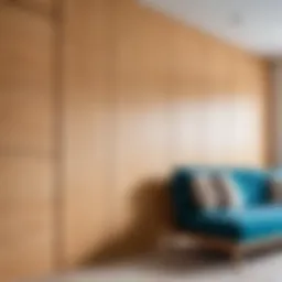 Interior wall finished with plywood panels showcasing modern design