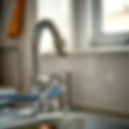 Leaky kitchen faucet with visible water drips