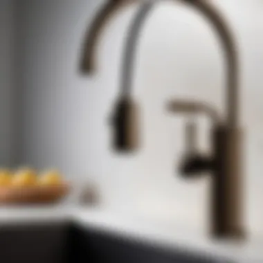 Detailed view of a two-valve kitchen faucet Close-up view of a two-valve kitchen faucet
