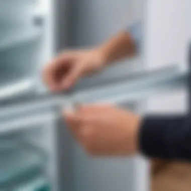 Close-up of refrigerator door seal to be replaced