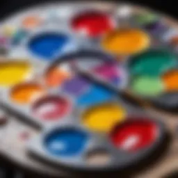 Colorful acrylic paints arranged artistically on a palette